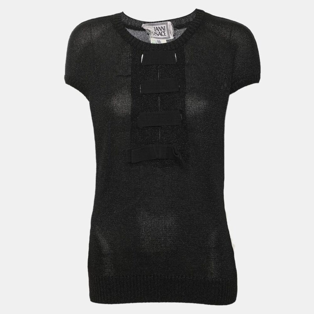 Gianni Versace Black Shimmering Rib Knit Tops M